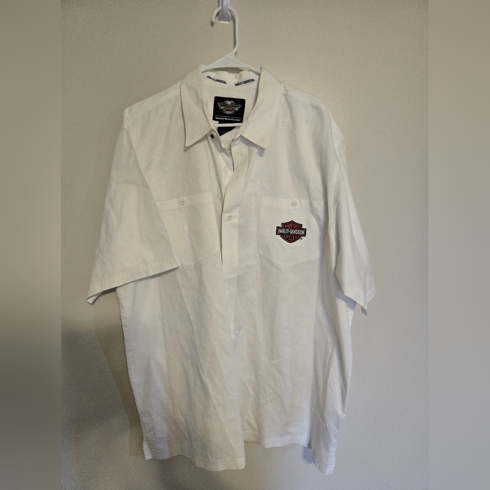 Mens Harley-Davidson  White Short-Sleeve Button With Patches Size 2xl